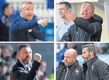 DESTINY WEEK: Clockwise from top left: Caley Jags boss John Robertson, Peterhead manager Jim McInally, Ross County duo Stuart Kettlewell and Steven Ferguson and Aberdeen’s Derek McInnes