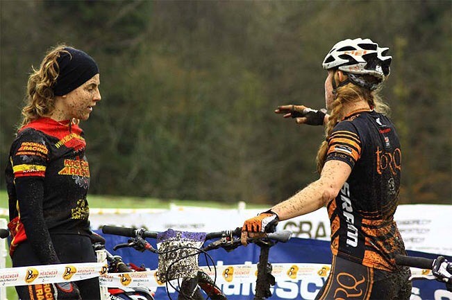 Kim (left) and Lee Craigie back in the days when they were both regulars on the competitive mountain biking circuit.
