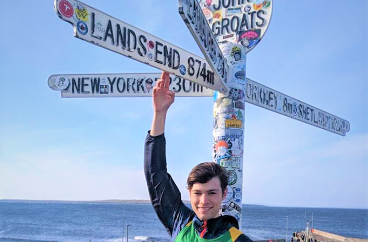 Jack Lancefield beginning his journey from John O'Groats on Monday.