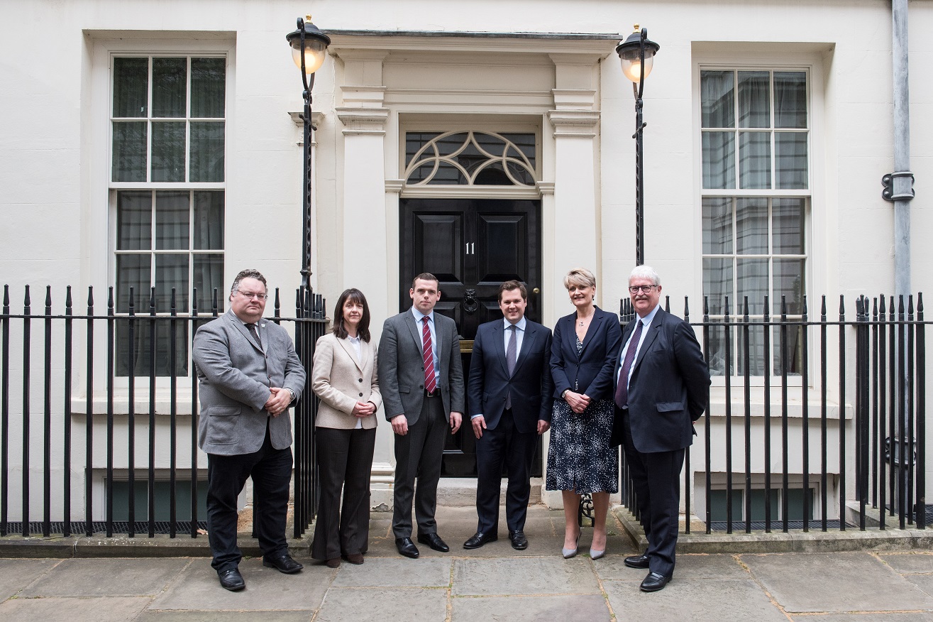 Moray Growth Deal Team at Downing Street_24 April 2019
Left to right: Graham Leadbitter (Moray Council Leader), Donna Chisholm (Area Manager, Moray; Highlands and Islands Enterprise), Douglas Ross (MP for Moray), Robert Jenrick (Exchequer Secretary at the Treasury), Rhona Gunn (Corporate Director, Economic development, infrastructure & planning, Moray Council) and Michael Urquhart (Moray Growth Deal Business Assembly).
