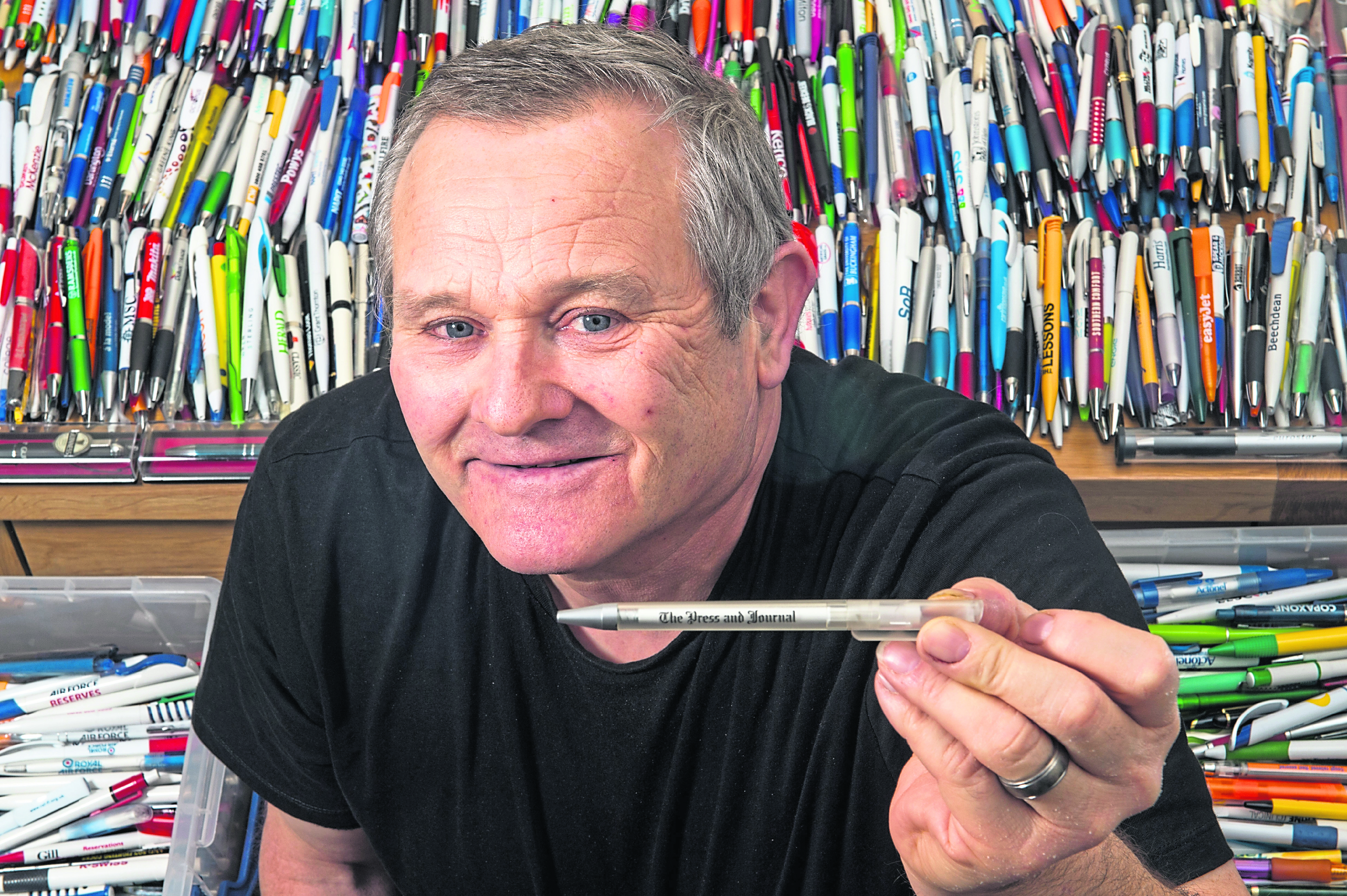 Steve Hodgson from Elgin is pictured with his collection of pens earlier today. Picture by Jason Hedges.