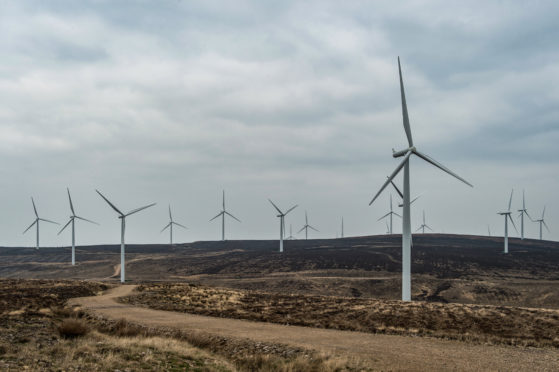 Wind turbines at Rothes Wind Farm.