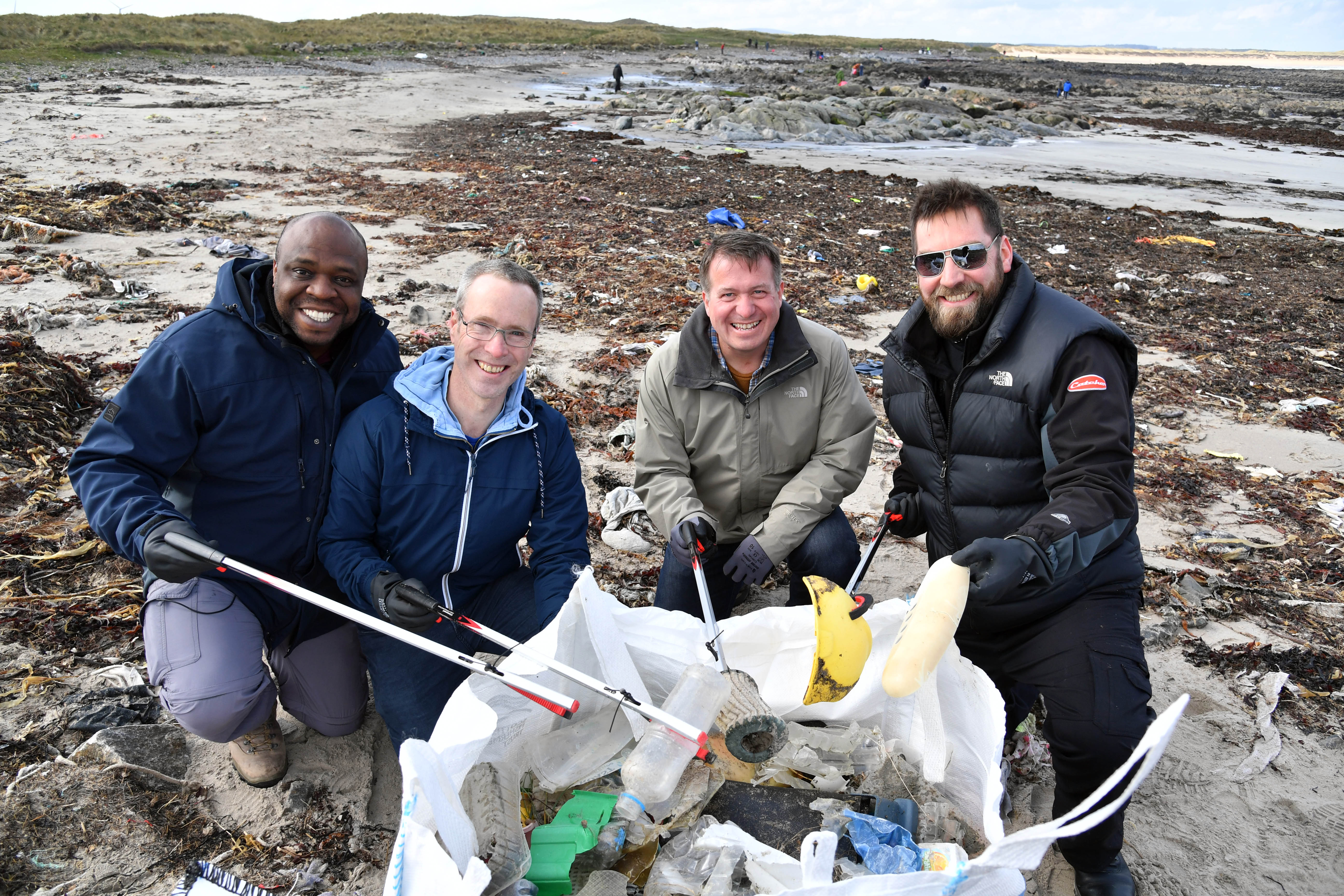 Premier Oil beach clean at Cairnbulg.

L-R: Jacob Opata, Martin O'donnell, Paul Williams and Lee Gilmore