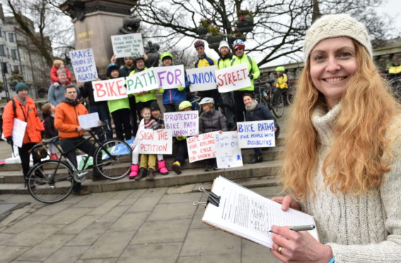 Rachel Martin and the Aberdeen Cycle Forum at a protest last year.