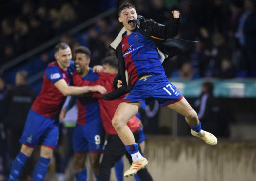 Anthony McDonald celebrates after Inverness' win over Ross County in the Scottish Cup.