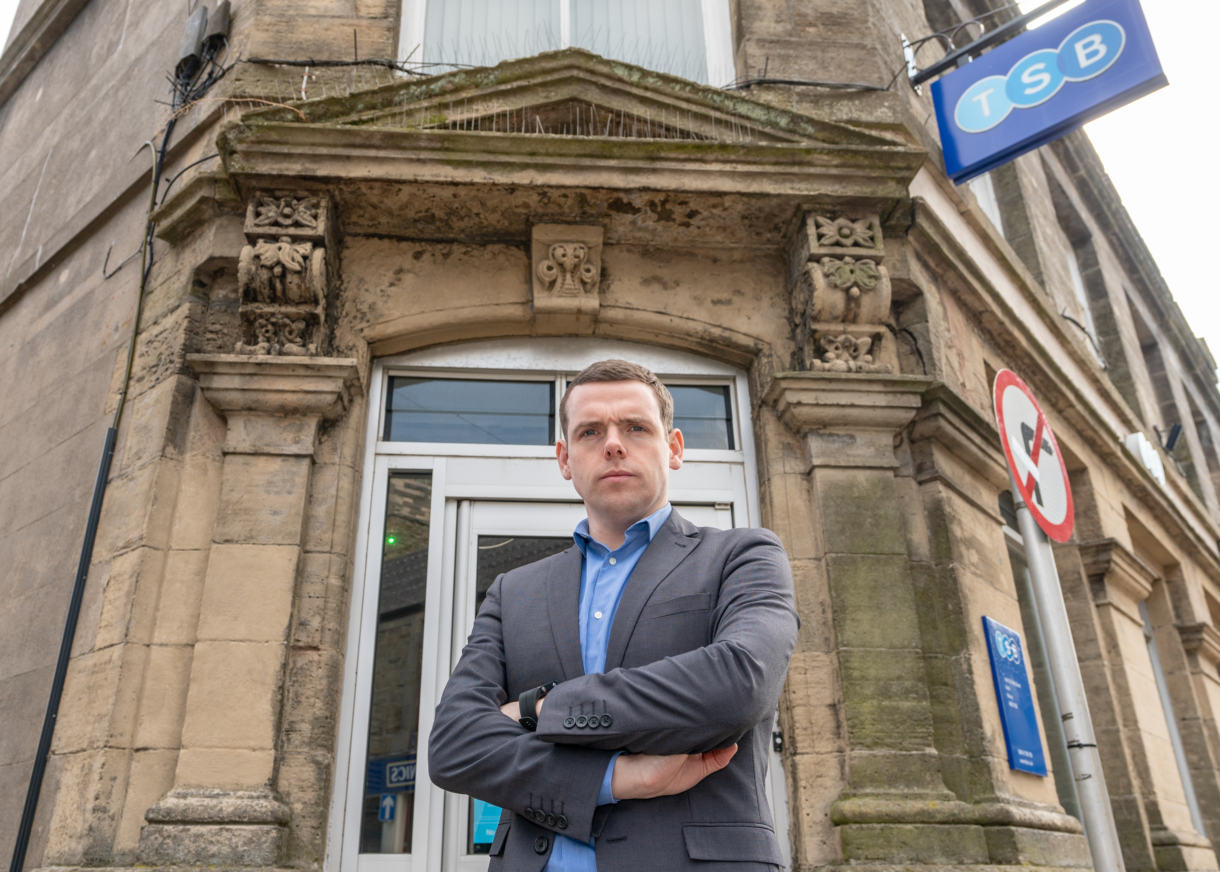 This is MP for Moray, Douglas Ross at the TSB in Mid Street, Keith, Moray, Scotland which is due to close. Photographed by JASPERIMAGE ©