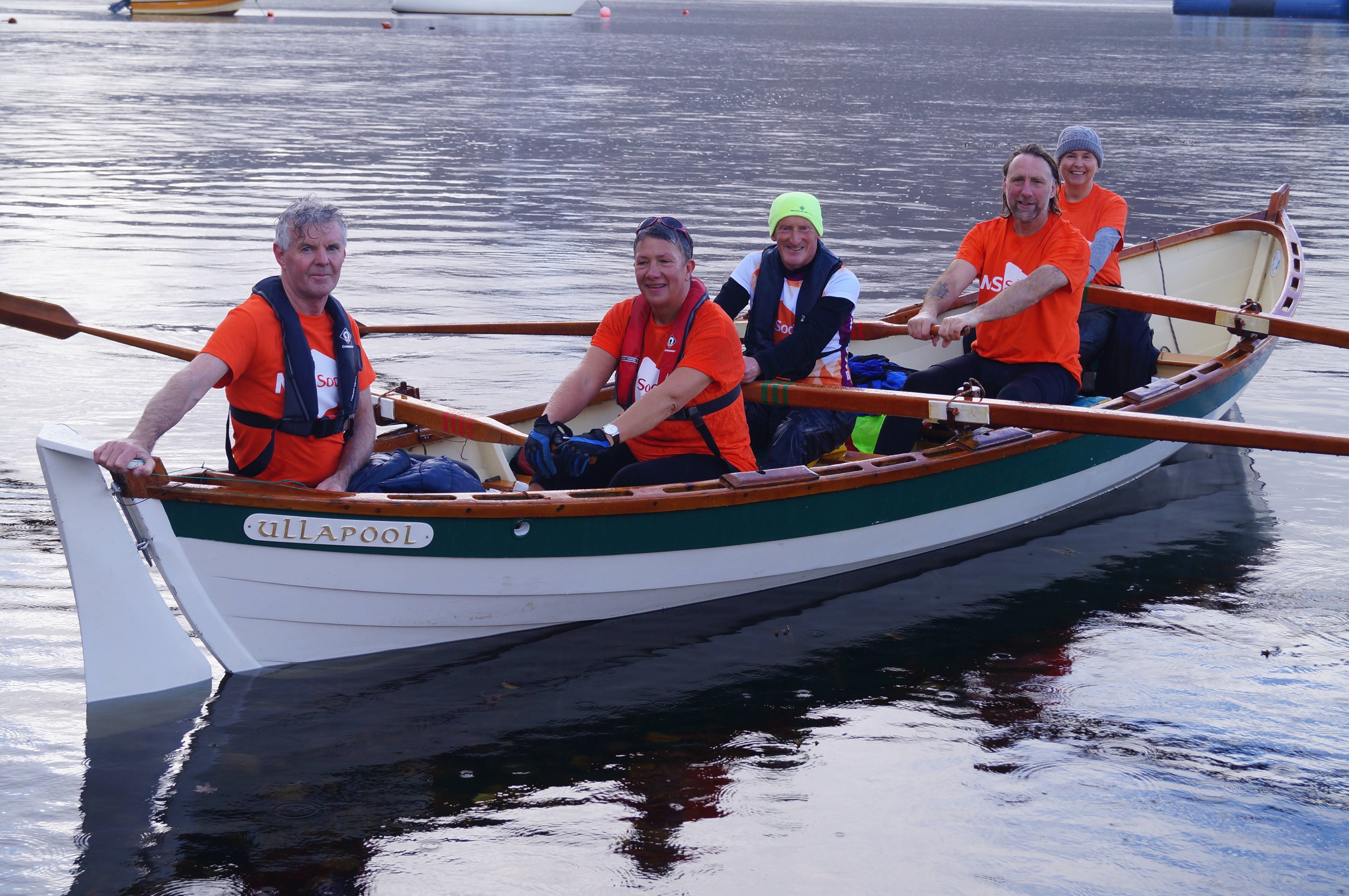 The ‘Rowing the Minch’ Crew: Kathryn Bennett, John Grant, Gary Lewis, Anthony O’Flaherty and Lorraine Thomson.