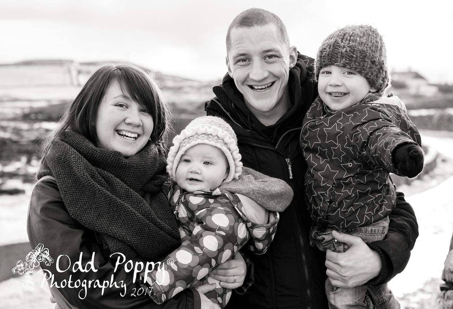 A family photo taken the day before PJ's cardiac arrest. From left to right: Siobhan Pirie, Merran, Steven, PJ.