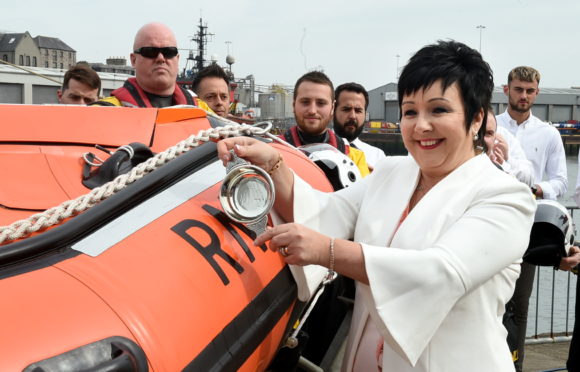 Audrey Wood during the naming ceremony at 
Blaikie's Quay, Aberdeen Harbour.