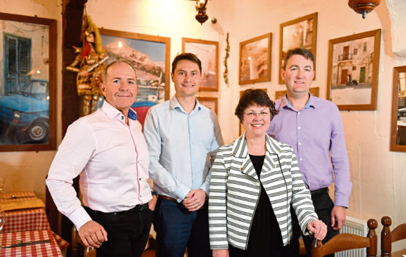 Pictured L-R Gary McEwan (Elevator), Tristam Horn (DeltaTek), Dorothy Burke (Ecosse IP) and James Brown (Murgitroyd).        
Picture by Kami Thomson