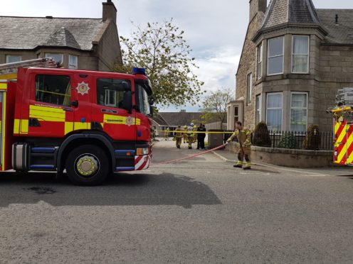 A fire engine outside the home in Ellon