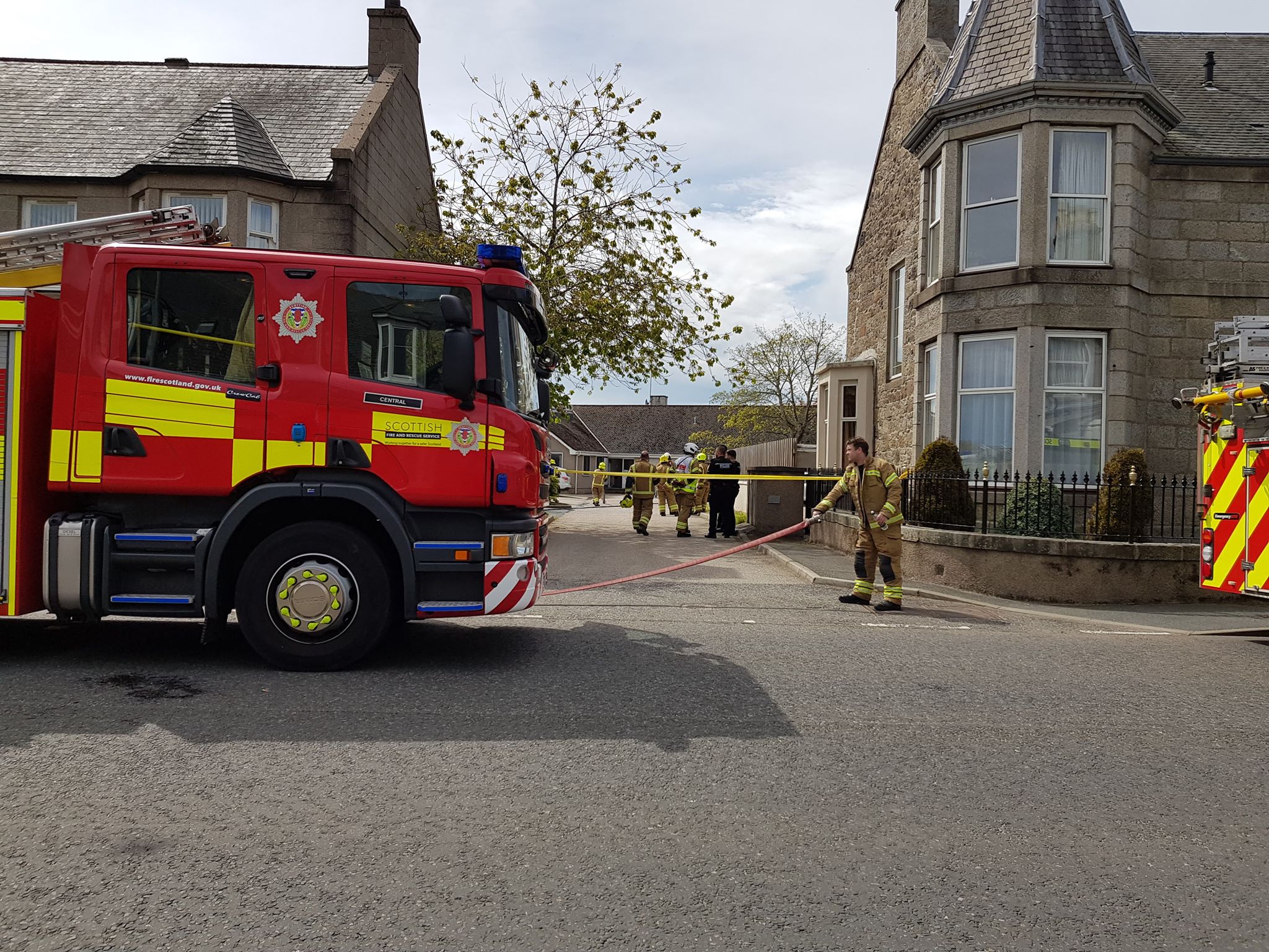 A fire engine outside the home in Ellon