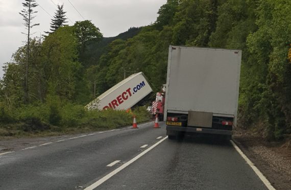 The SportsDirect branded lorry left the road at 8am but wasn't fully recovered until 4.10pm