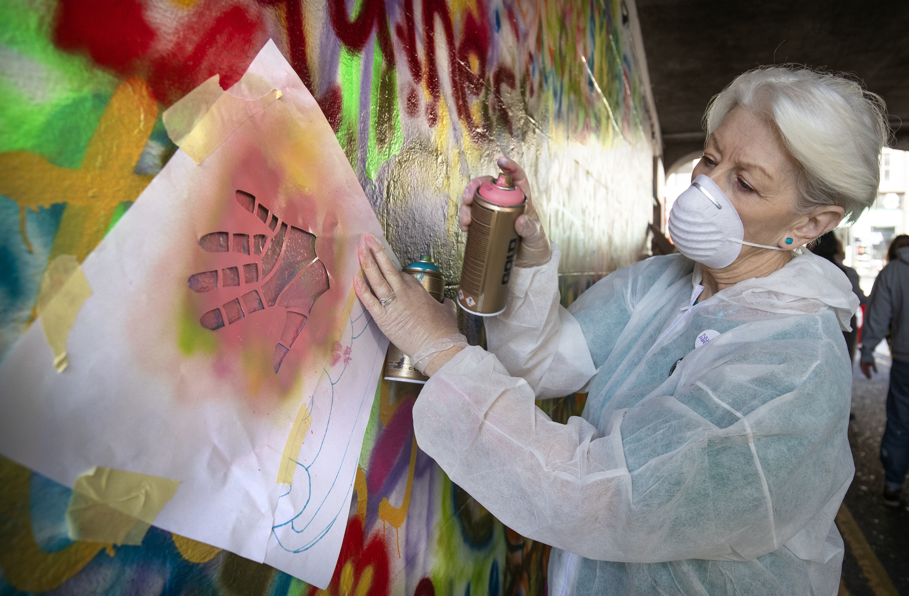 Maggie Wilcockson, aged 70, one of the 'Graffiti Grannies' that took part in an over-65s street-art workshop at this year's Nuart Aberdeen Festival.