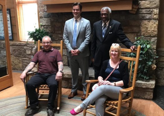 Andy and Sandra Stewart with the mayors of Fort Smith and Van Buren