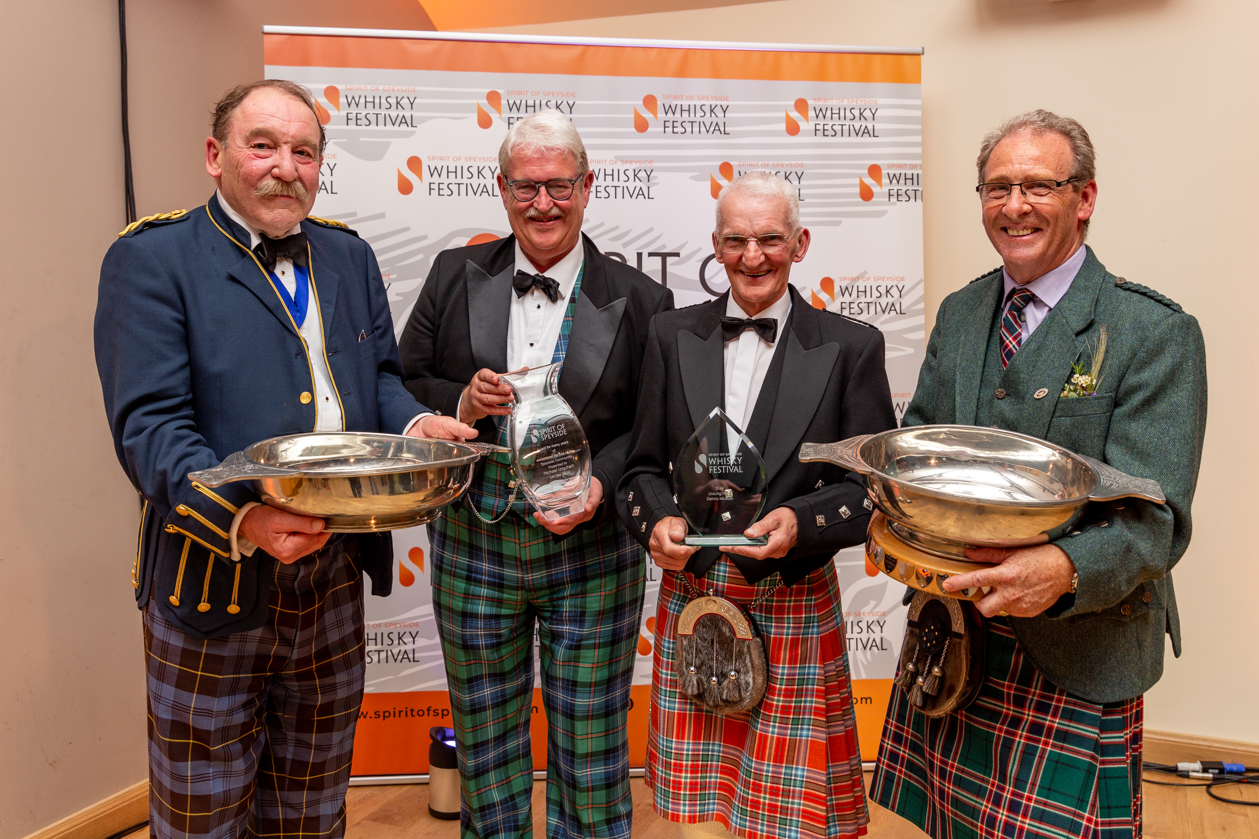 Spirit of Speyside Whisky Festival Ambassador award winners (left to right) Charles MacLean, Michael Urquhart, Dennis McBain and Ian Millar.
