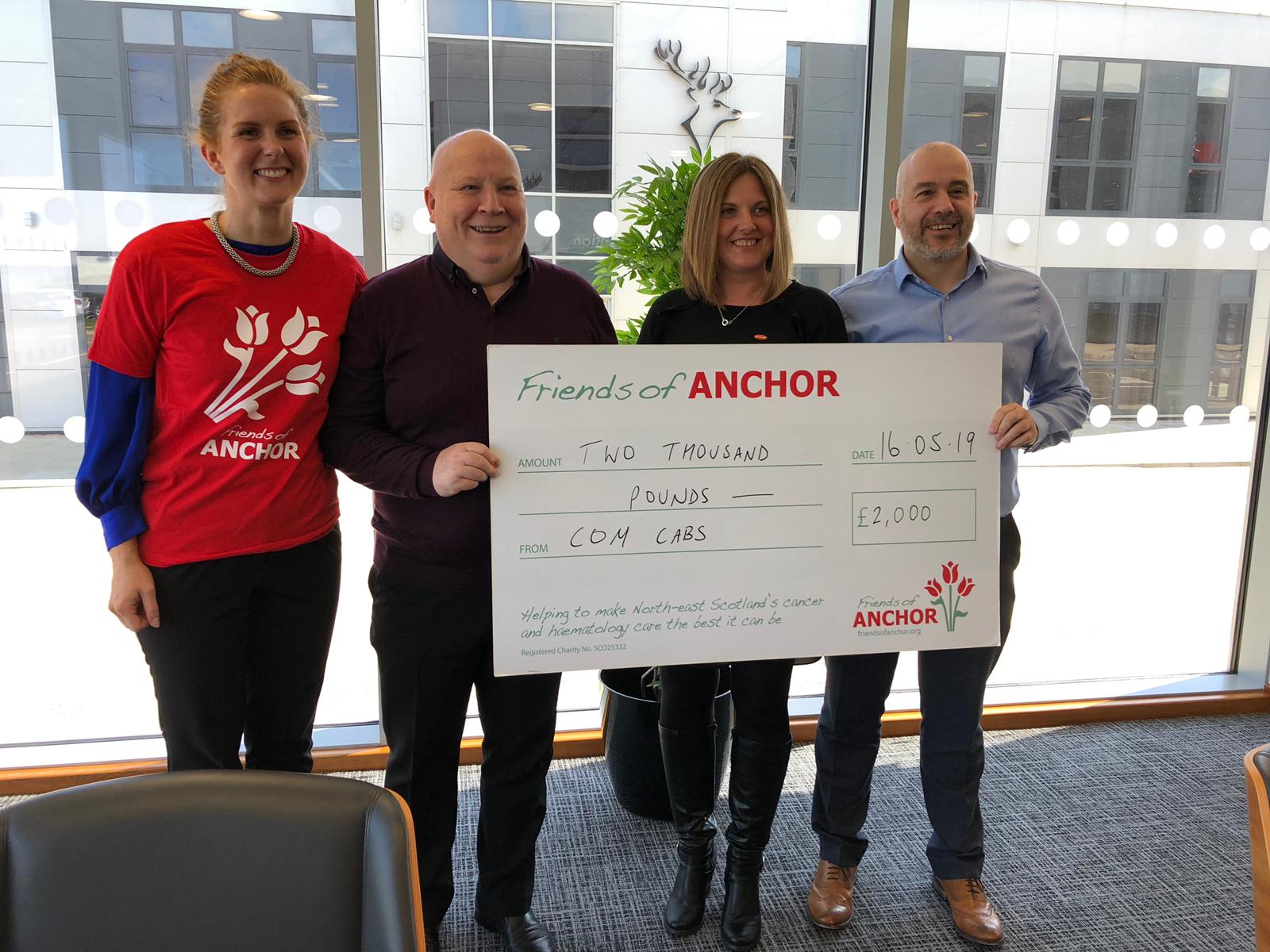 Com Cabs have given £2,000 to Friends of Anchor.