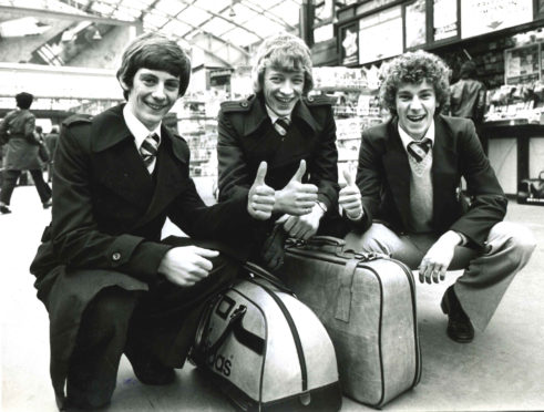 The north contingent with the Scottish Schools football team: Alan Forrest, Bryan Gunn and Neale Cooper.