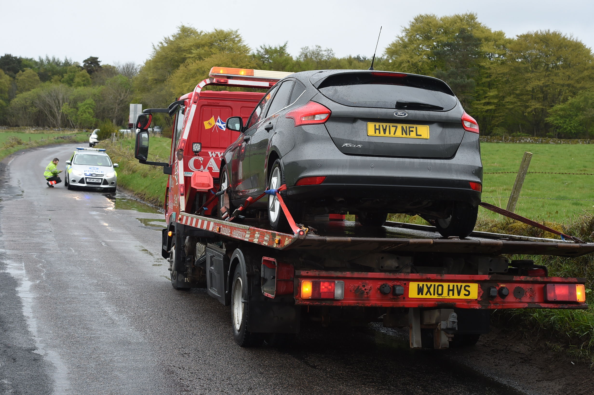 A recovery vehicle removed the car from the road.