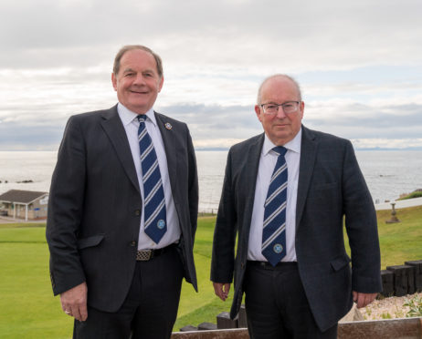 Highland secretary Rod Houston, right, alongside Highland League president Raymond Cardno.