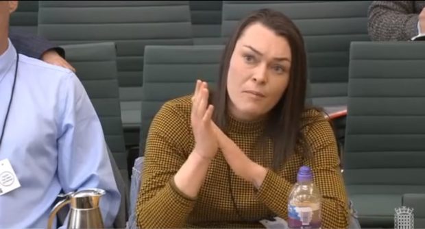 Recovering addict Hannah Snow appearing before Scottish Affairs Committee