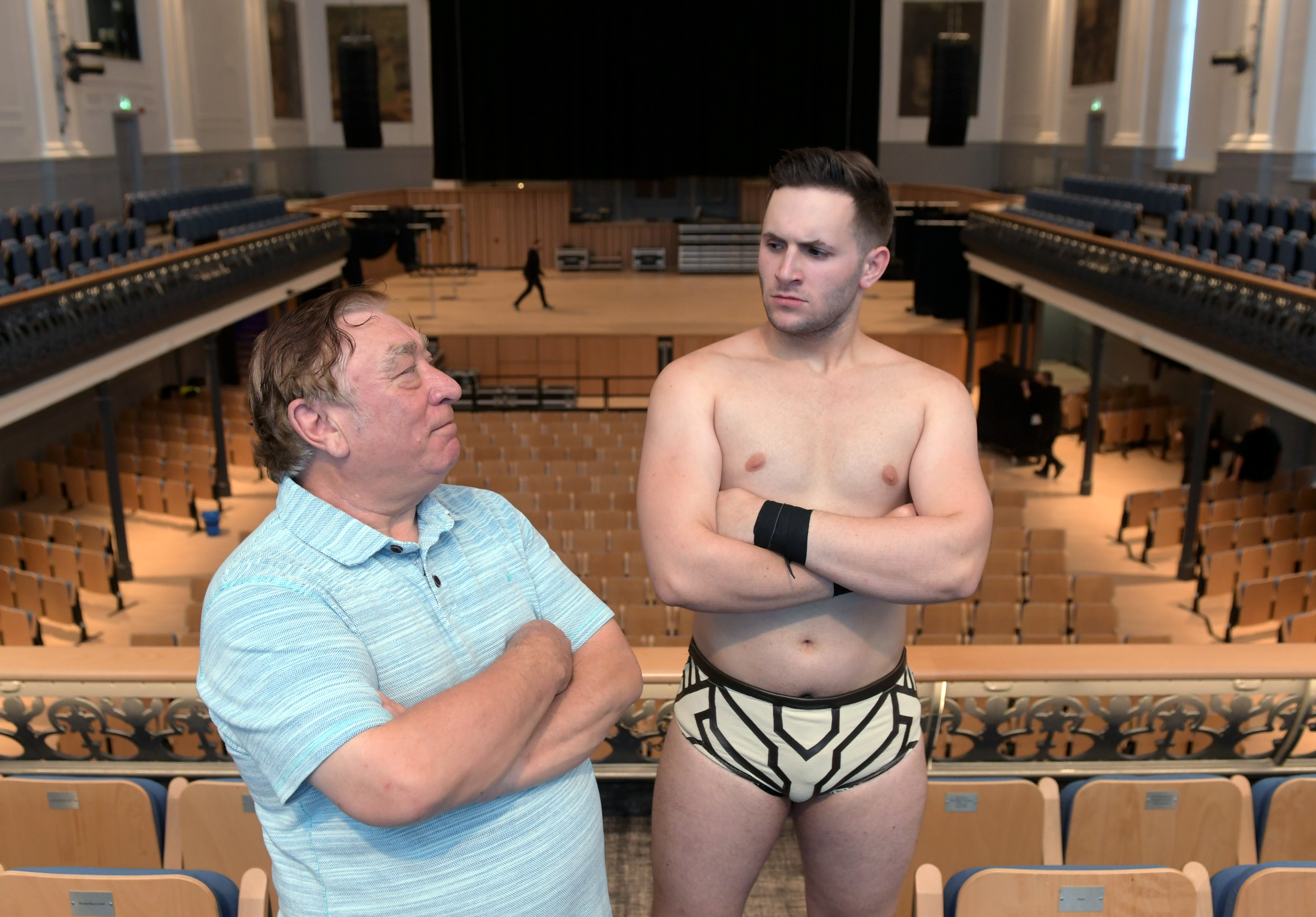 Aberdeen Music Hall. Former wrestler Len Ironside with his protégé Samuel Wilson aka Leo King, who has been training in America at a WWE academy. CR0009451
17/05/19
Picture by KATH FLANNERY
