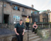 Pictures show Dad Ryan Craig Milne, Daughter Kaitlyn Anne Thomas and mum Donna Anne Thomas outside their burnt out property in Rothes, Moray. Picture: Jason Hedges
