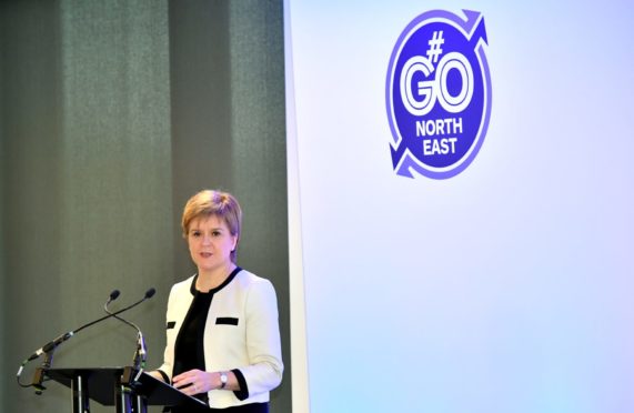 First Minister Nicola Sturgeon visited, Aker Solutions, Dyce, to highlight the benefits of the AWPR. Picture by Kami Thomson