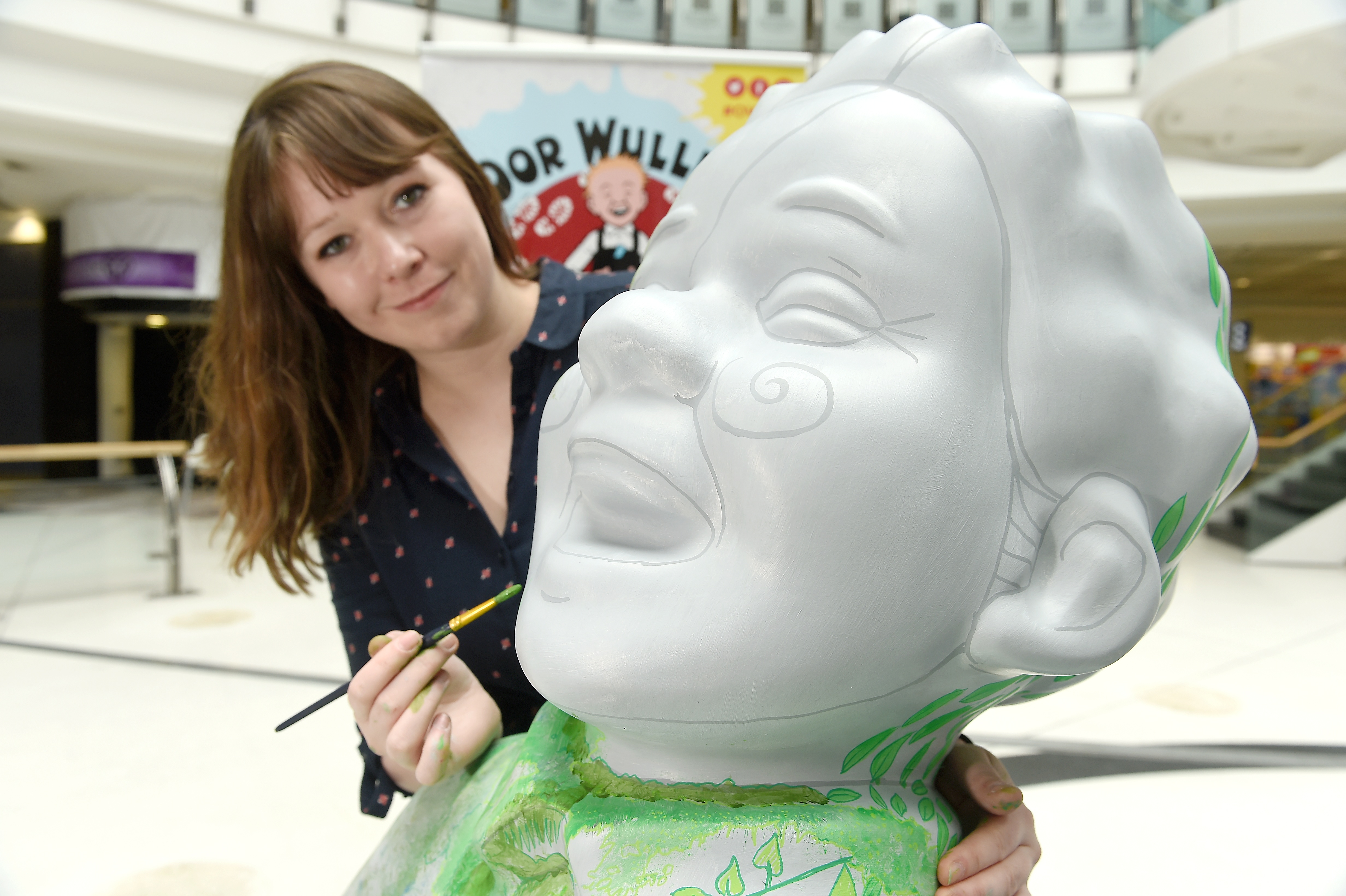 Artist Claire Maclean live-painting 'Oor Wullie' in the Eastgate Shopping Centre, Inverness. Pictures by Sandy McCook.