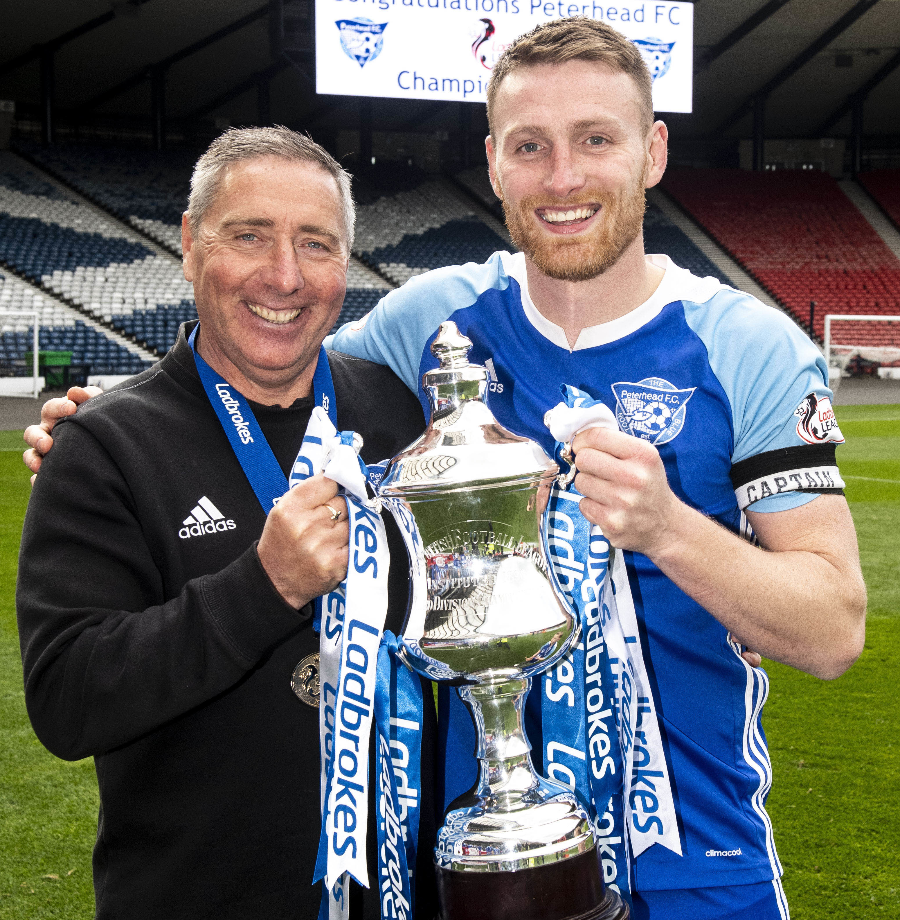 Peterhead manager Jim McInally and captain Rory McAllister.