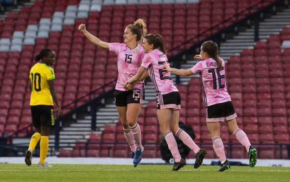 Scotland's Sophie Howard celebrates her goal to make it 3-2.