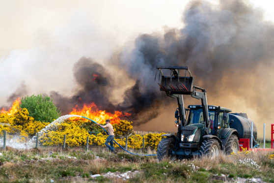 Raging wildfire burning Forrest, Heath, Heather in the very dry area of Dunphail near Forres.