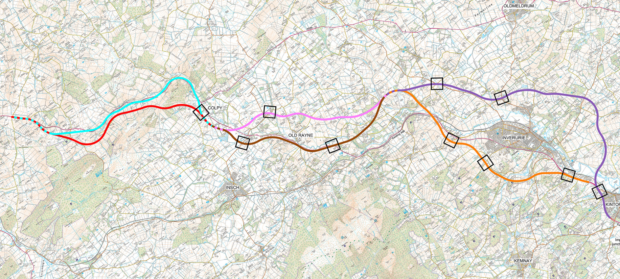 The newest list of potential routes for the A96 dualling scheme from Aberdeen to Huntly.