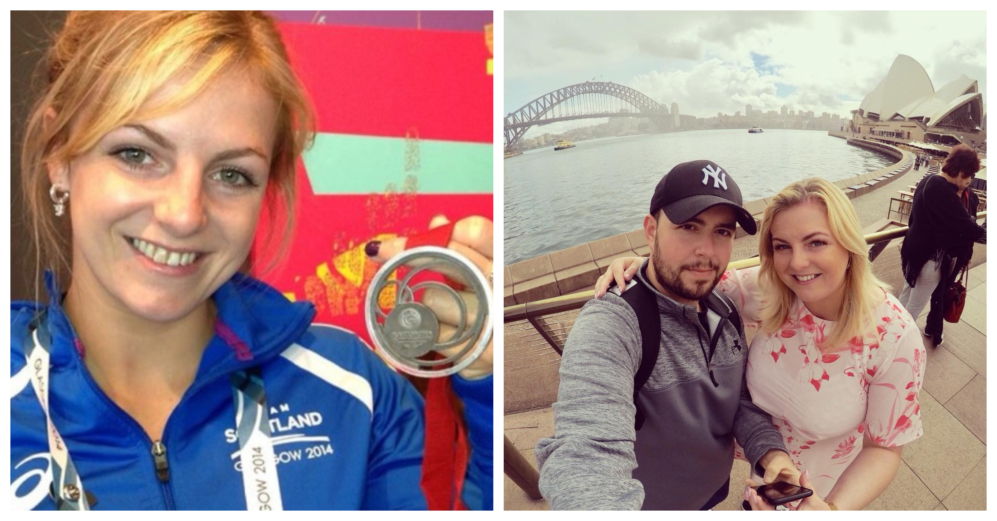 Stephanie with her Commonwealth Games medal in 2014 (left) and on holiday with her partner Ally.