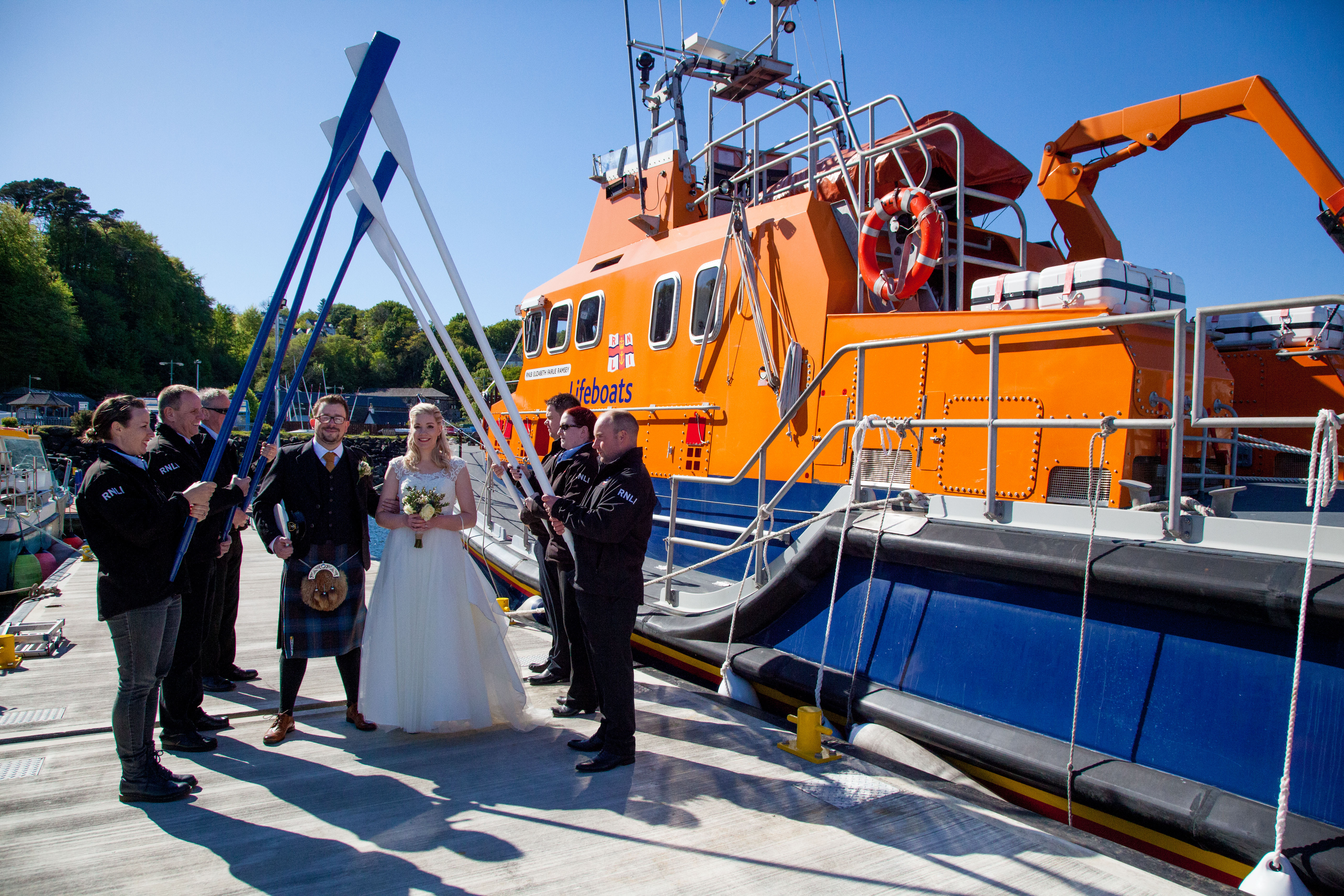 Tobermory lifeboat crew guard of honour for coxswain David and Seonaid