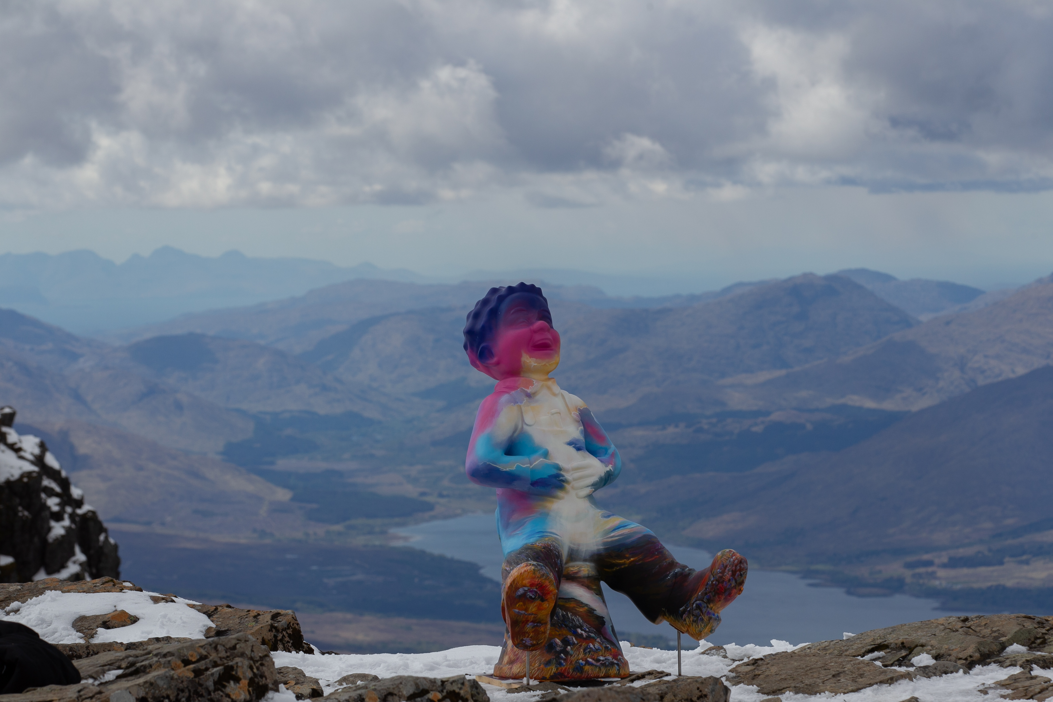 Artist Douglas Samson, creation on top of Ben Nevis. Picture by Andrew Cawley.