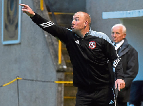 The Press & Journal Scottish Highland League.
Huntly FC (orange/black) V Brora Rangers FC (red)
Picture of Brora Rangers manager Ross Tokely.

Picture by KENNY ELRICK     02/08/2017