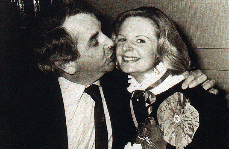 Dr Ivan Wisely congratulates his wife Jill Wisely following her election on May 3, 1984.