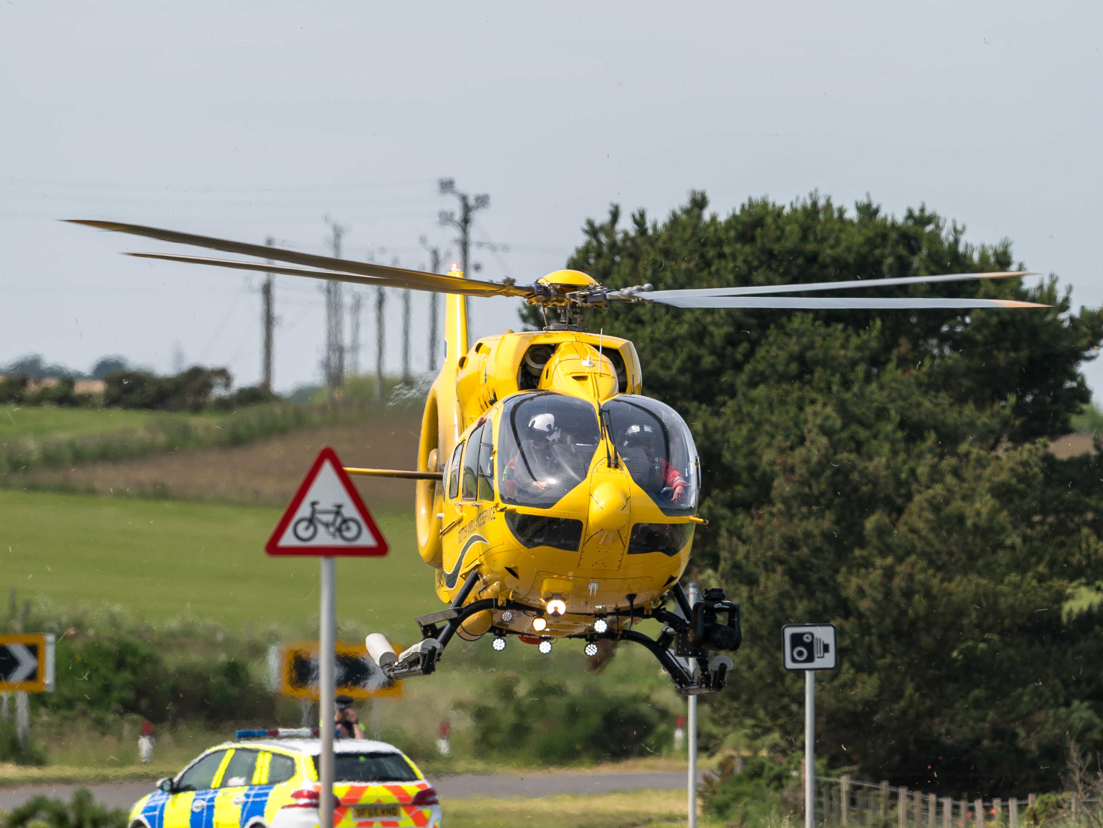 The B9040 was shut for 45 minutes as an air ambulance attended an incident where a cyclist took unwell.