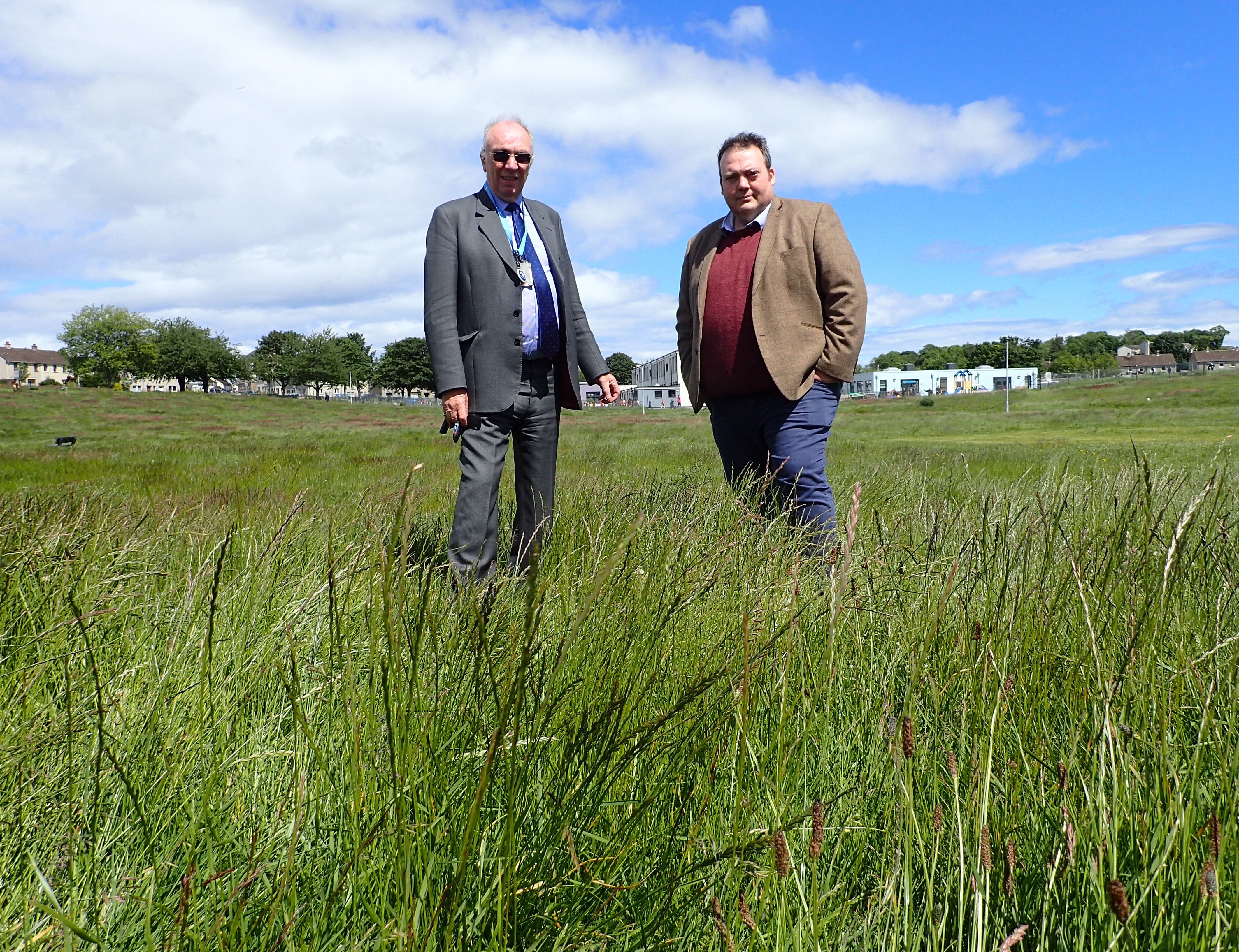 Frank Brown (Left) and Jamie Halcro Johnston MSP (Right) at Brodie Drive, Elgin