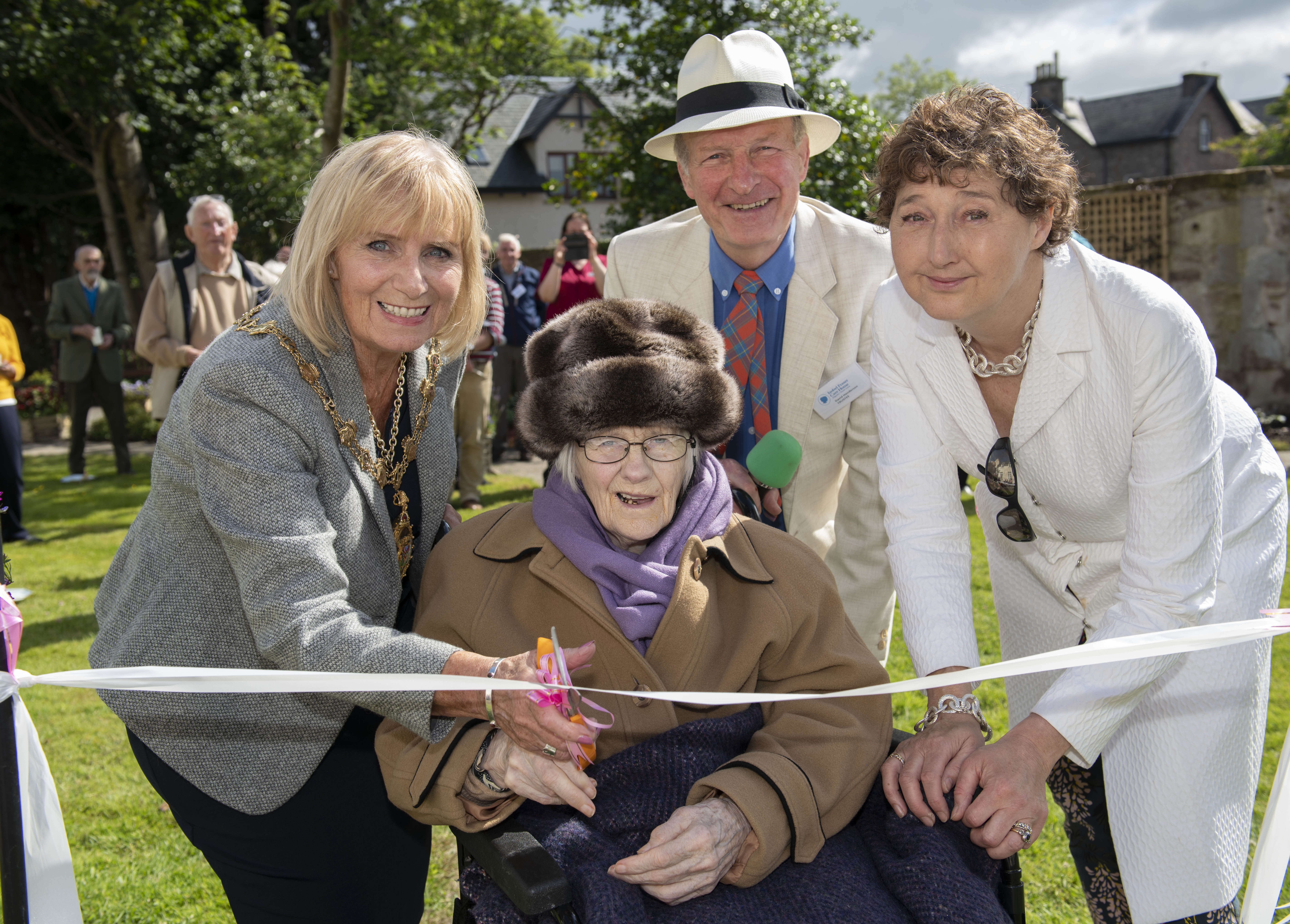 David Henderson chairman of the Isobel Fraser Care Home Trusteeswith Provost Helen Carmichael home resident Nora Wallace and BBC presenter Isabel Fraser