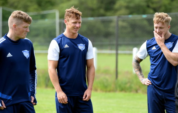 Scott Hooper and Aidan Smith at Peterhead squad at pre-season training at Glenury Park, Stonehaven.