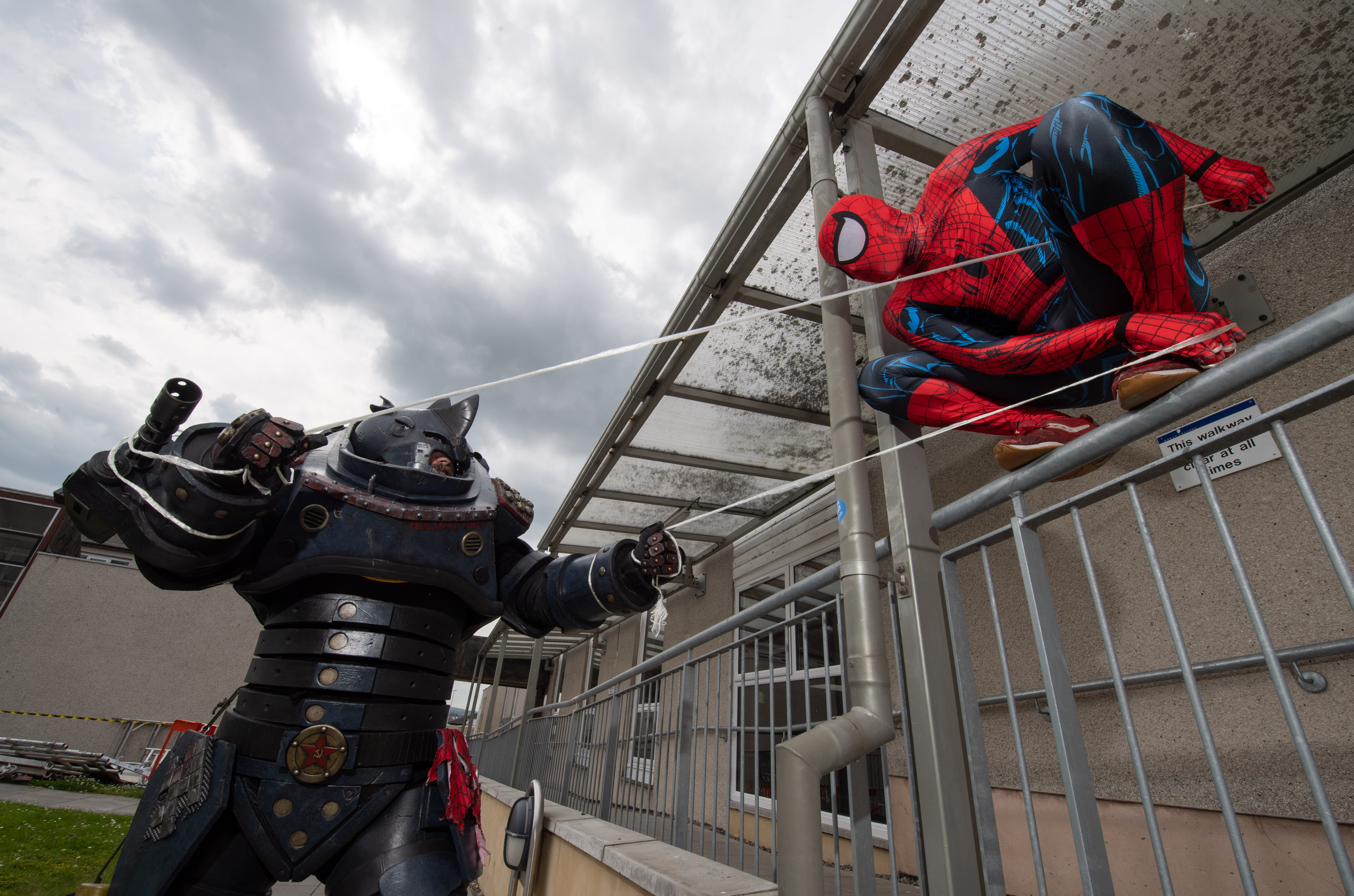 Spiderman battled enemies outside Moray College UHI.