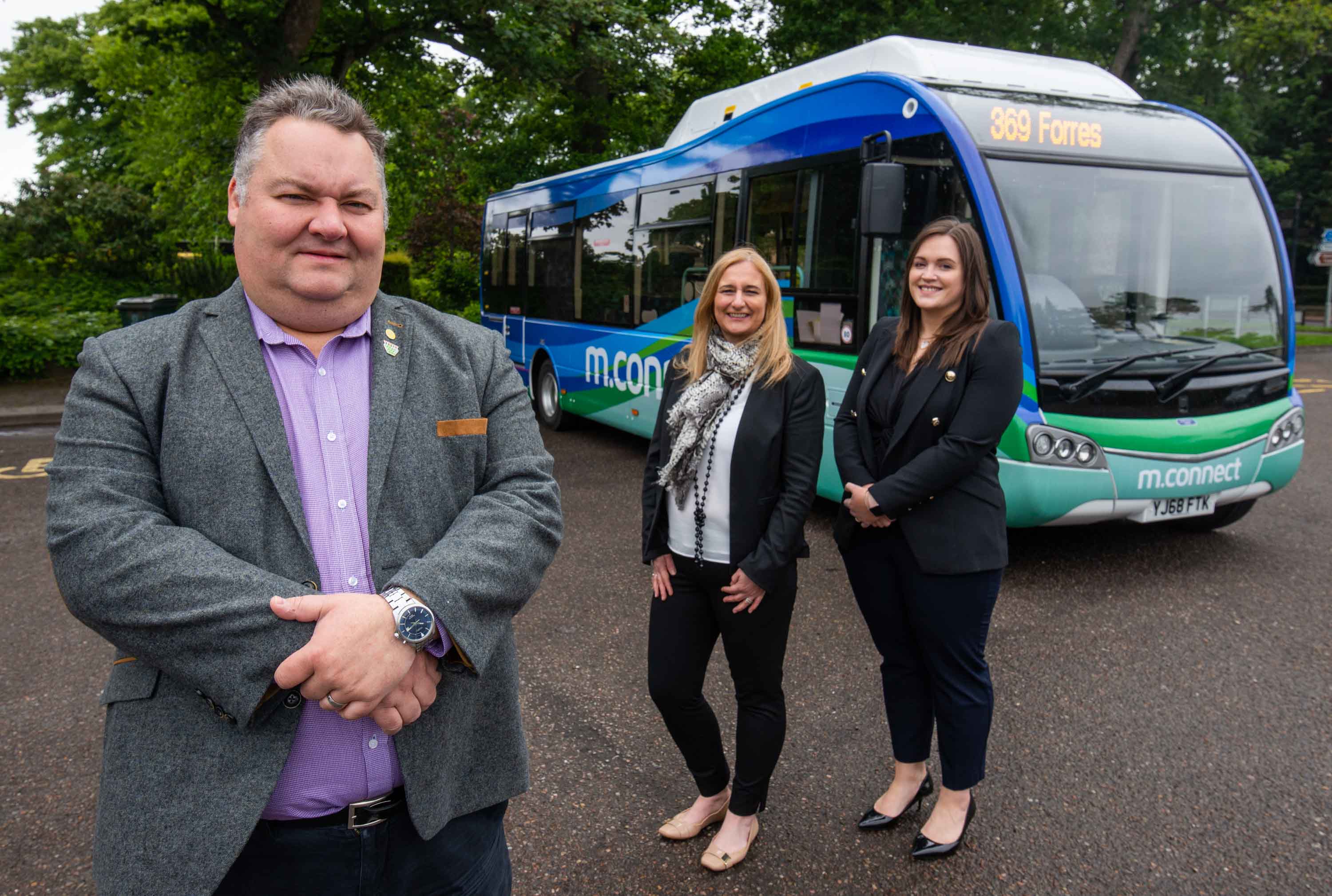 Moray Council leader Graham Leadbitter, Hitrans public transport information officer Julie Cromarty, Hitrans projects and policy officer Jayne Golding.