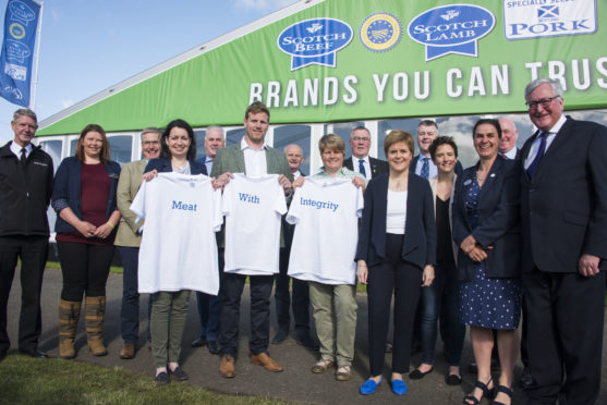 First Minister Nicola Sturgeon with industry leaders and some of the Meat With Integrity farmers.
