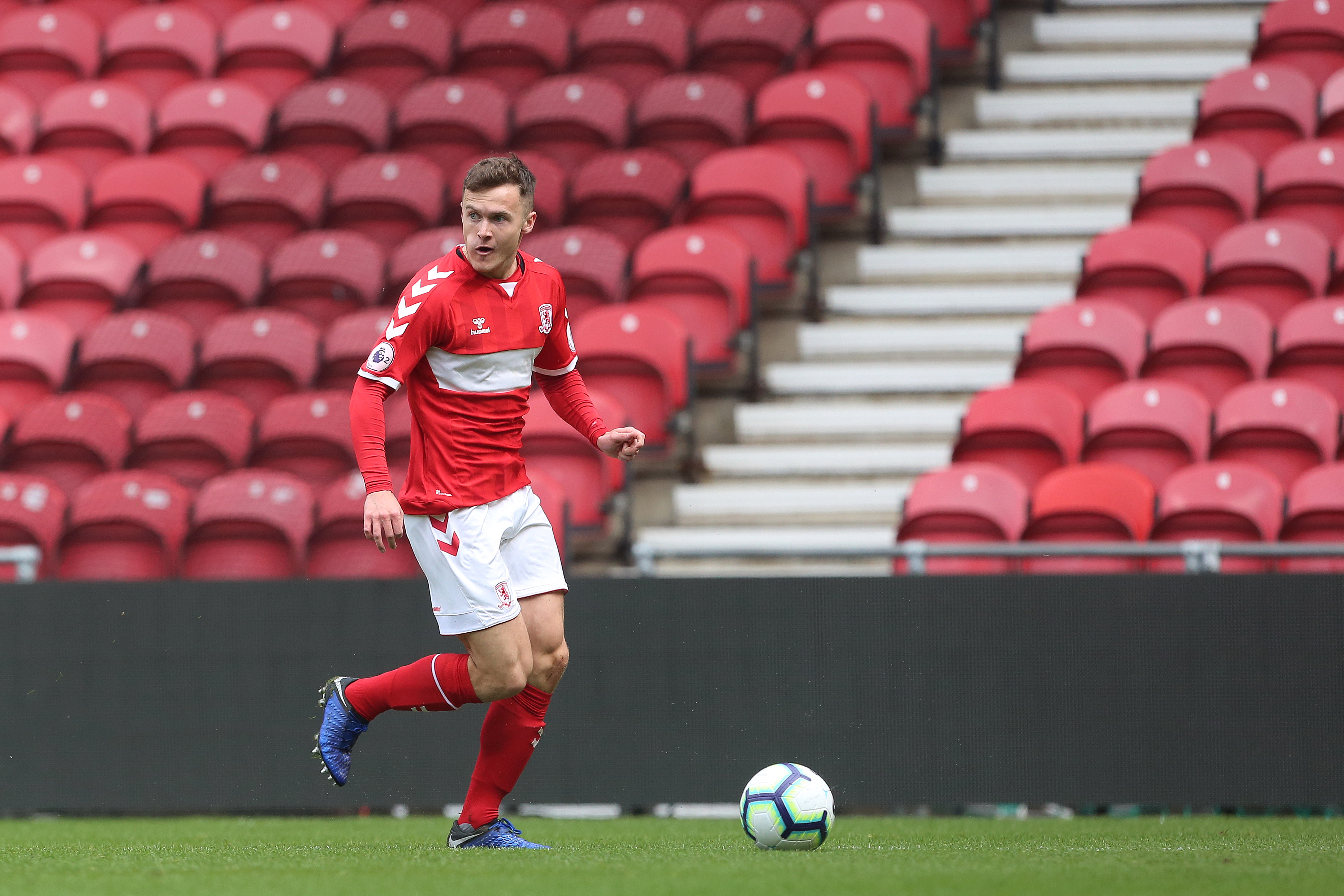. Mitchell Curry of Middlesbrough during the Premier League 2 Divison 2 match between Middlesbrough and Sunderland at the Riverside Stadium, Middlesbrough on Sunday 7th April 2019. (Credit: Mark Fletcher | MI News) (Photo by MI News/NurPhoto via Getty Images)