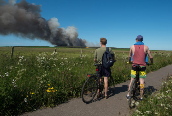 A gorse fire near Hopeman, Moray in July 2018.