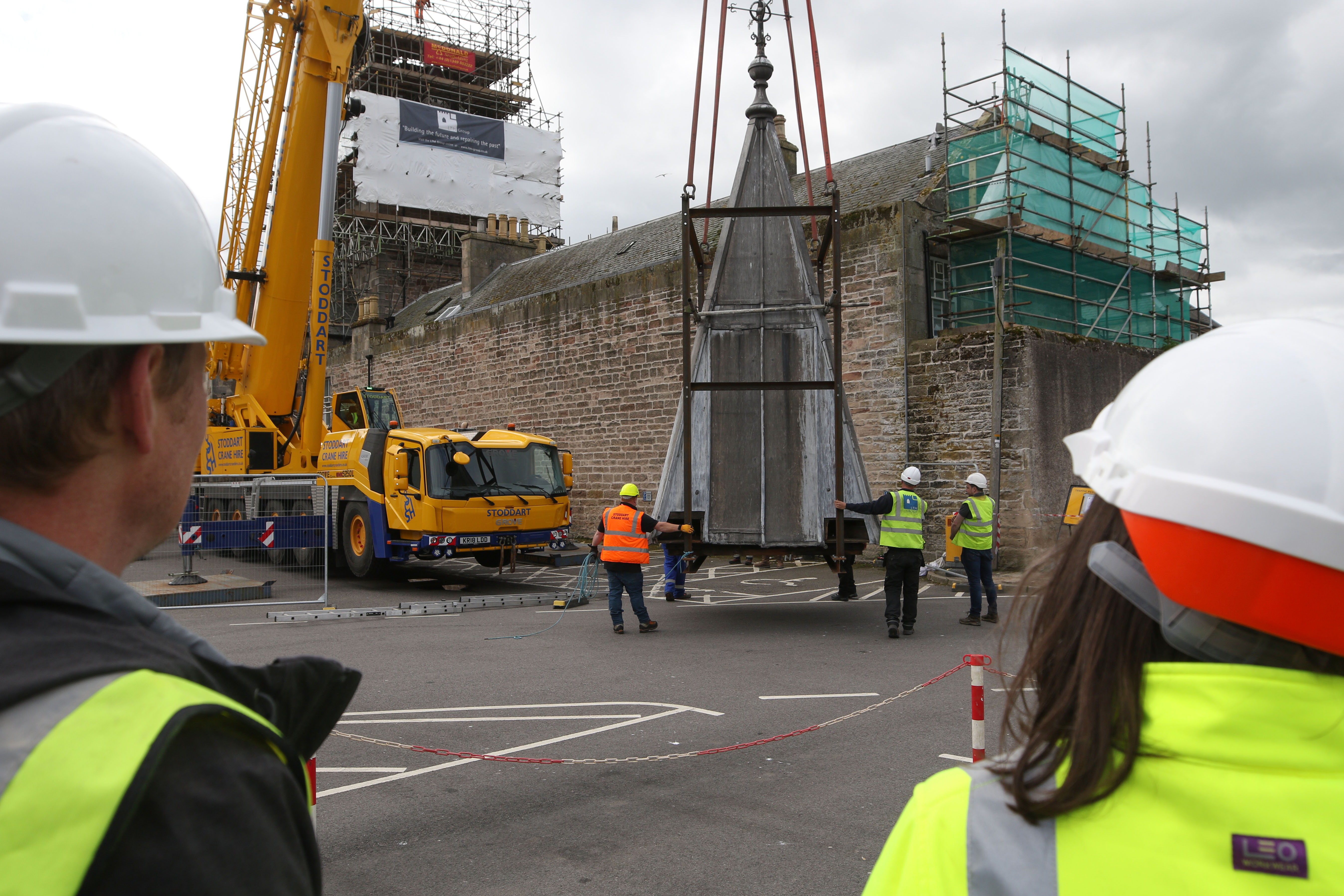 Removal of the Nairn courthouse steeple was undertaken yesterday as it is removed for renovation work