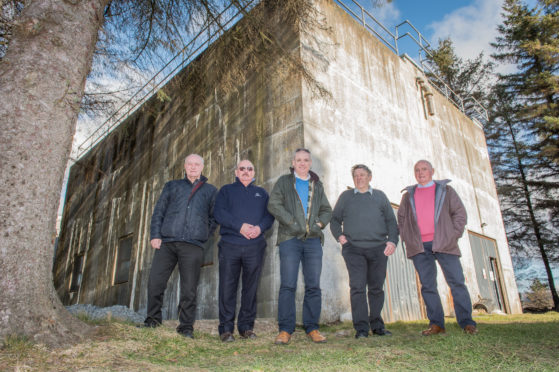 Keith Golf Club members outside the water tower. Pictured: Les Dawson, Ian Bremner, Moray MSP Richard Lochhead, Robbie McLaren, Sandy Gauld.