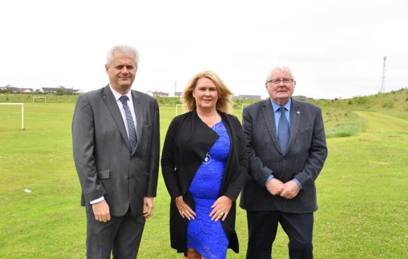 L-R: Councillors Alan Fakley, Dianne Beagrie and Norman Smith at the site of the proposed new Peterhead Academy at Kinmundy.